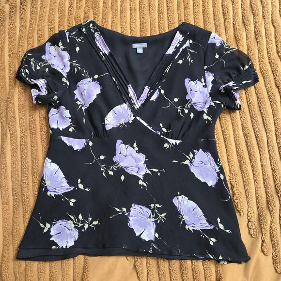 Ann Taylor Womens Vtg Y2K Whimsigoth Semi-Sheer Silk Floral Babydoll Blouse 12 - Picture 7 of 11